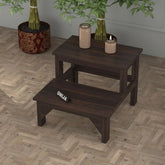 ONIJA Solid Sheesham Wood 2 Step Stool for Kitchen | Wooden Foot Rest Stool for Living Room | Rosewood Stepping Footstool/Foot Stool | Multipurpos Two-Step Stool for Home - WALNUT FINISH